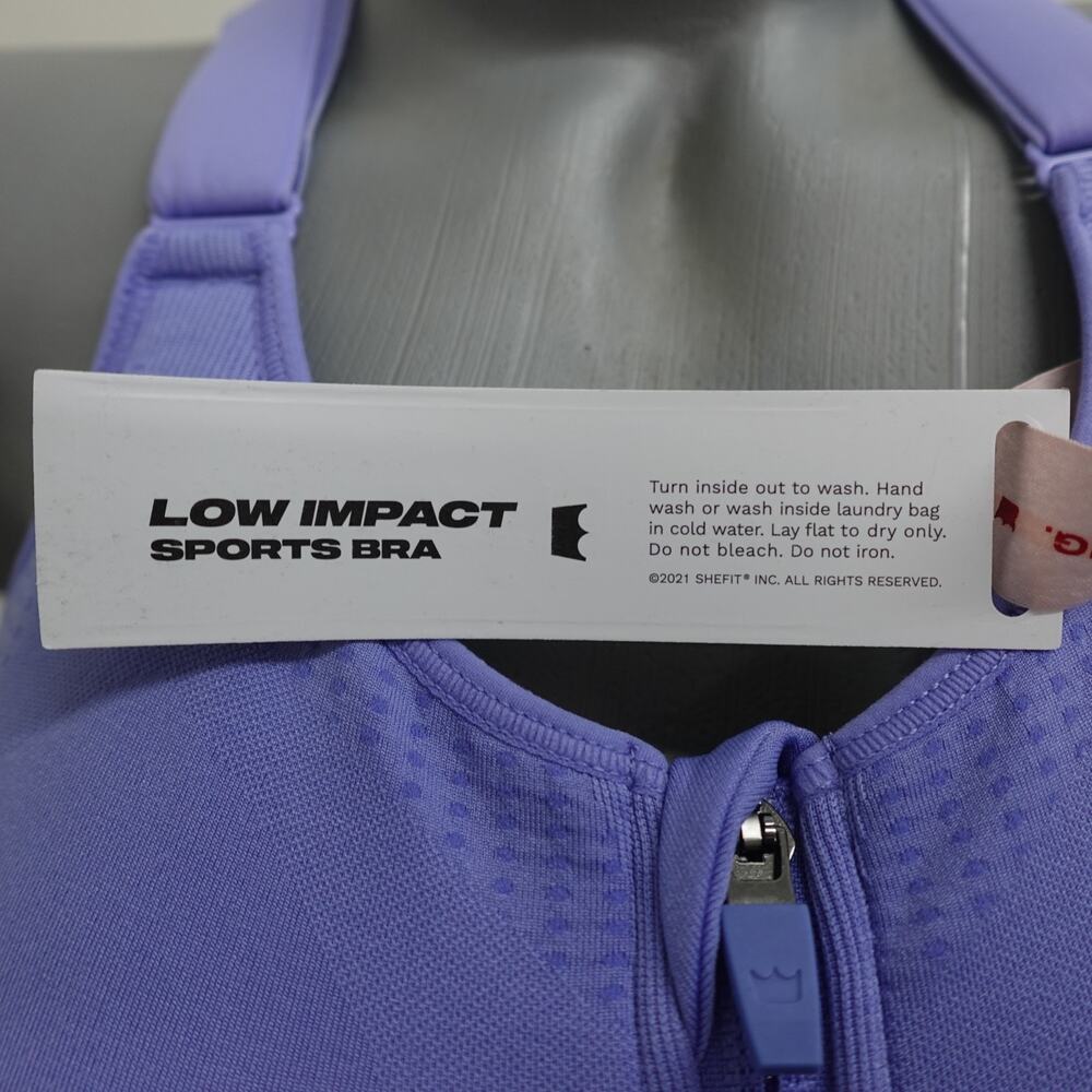 NWT SHEFIT 2Luxe Adjustable Sports Bra, Zip Front Low Impact No Wire Periwinkle - Picture 8 of 10